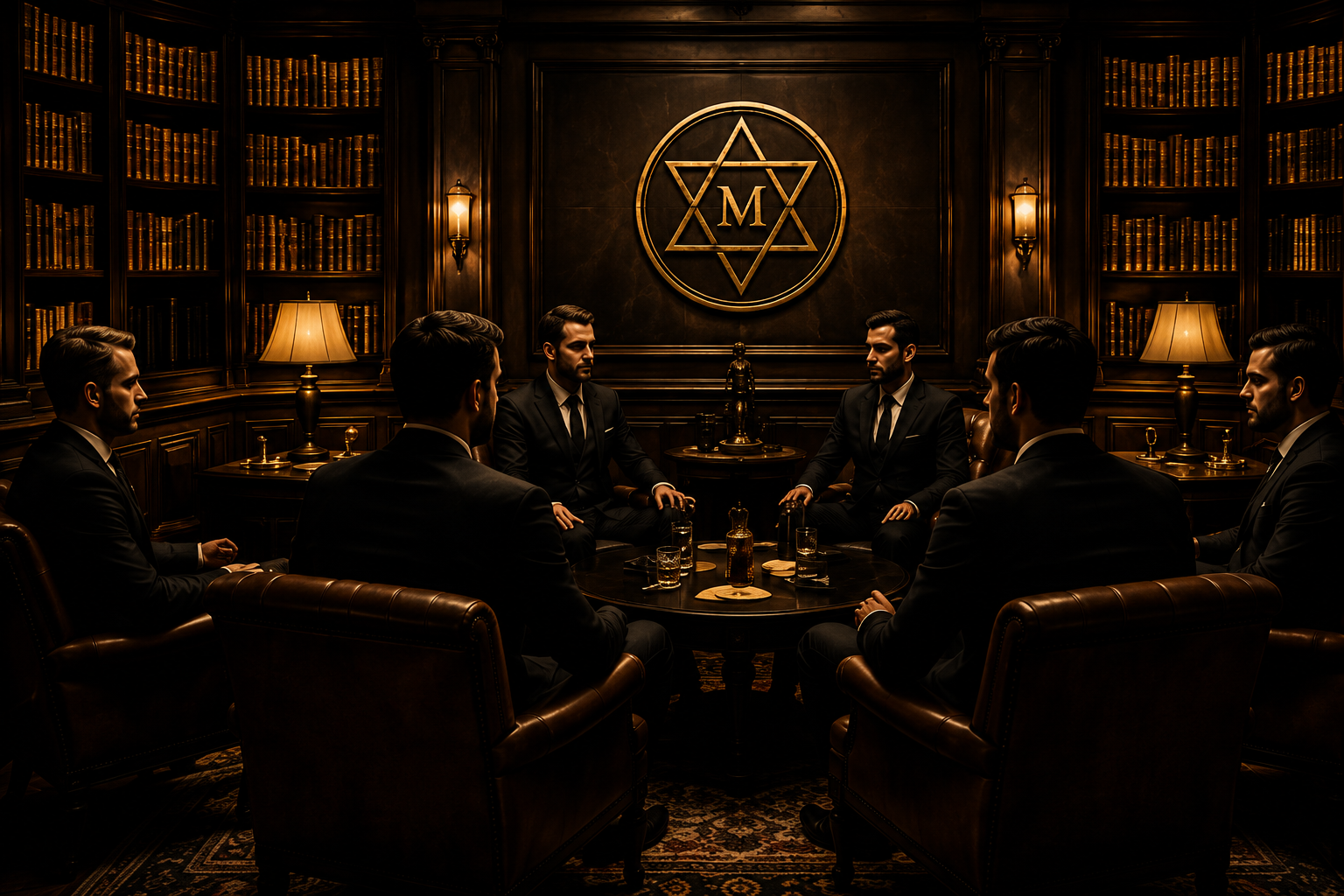 Private Club Meeting In A Grand Library